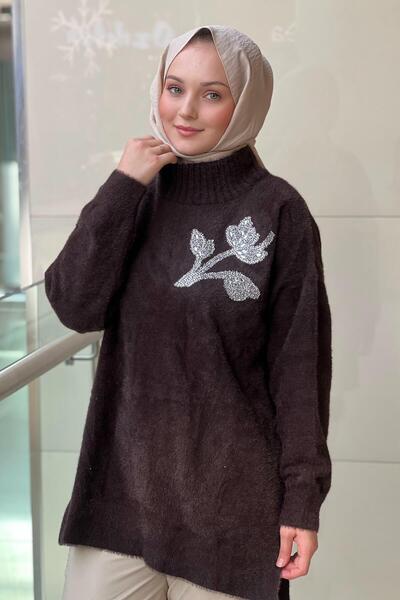 Nuss Tunica Angora cu guler rotund brodat cu piatră de lalele