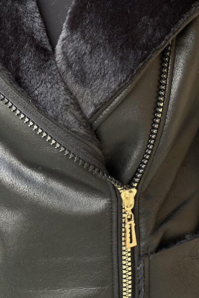 Micca Gold Zippered Crok Leather and Soft Fur Lined Coat