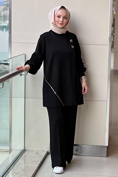 Nuss Asymmetrical Zipper Detailed Tunic Trouser Set