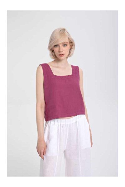 İpekçi Otantik Keten Kare Yakalı Kolsuz Bluz