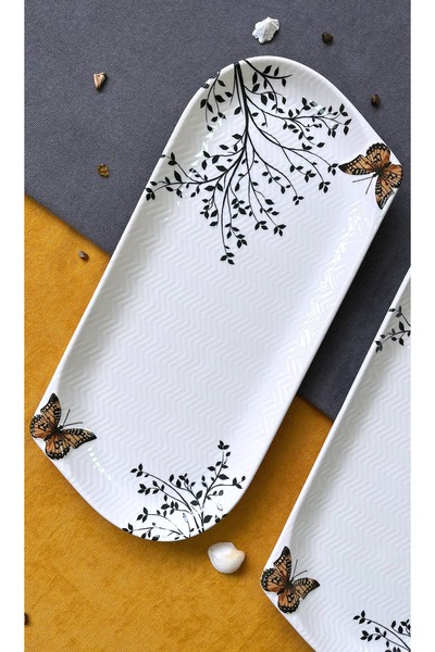 ers erbaşlar Papillon Fleur Orange 2 Piece Luxury Small Oval Plate Set