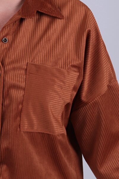 armonika Women's Taba Pocketed Oversized Slim F Corded Fabric Velvet Shirt Arm-24K001076