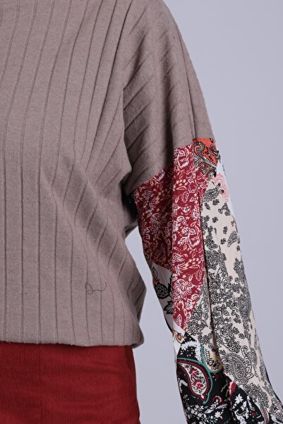 armonika Women's Light Beige Sleeve Patterned Balloon Knit Sweater Arm-20K081001