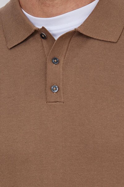 Tudors Men's standard fit regular cut cotton polo neck mink sweater