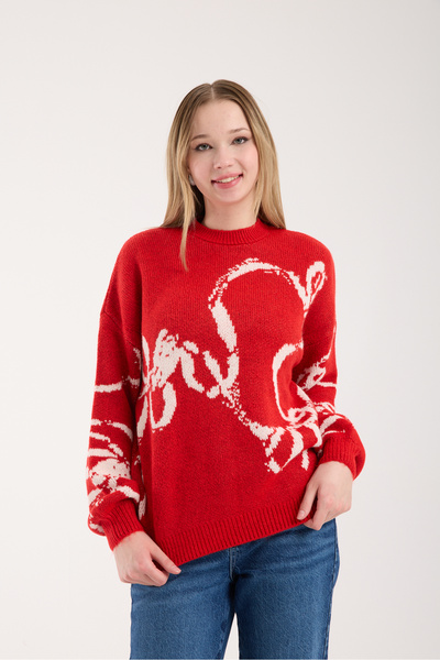 İLKCET MODA New Year's Themed Oversized Women's Knitwear Sweater