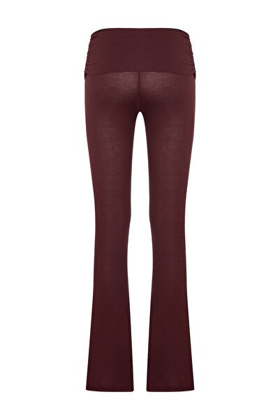 AQUELLA Maysa Beli Gathered Ribbed Knit Burgundy Trousers