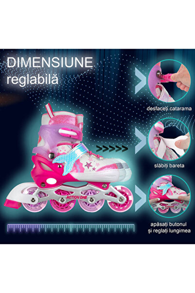 ACTION ONE Little Mermaid roller set, with helmet, protectors, bag, light-up wheels, M (35-38), pink