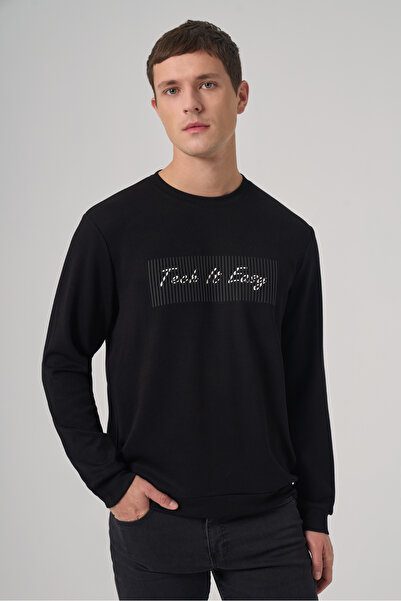 Morven Men's Black Trend Printed Crew Neck Sweat-Shirt