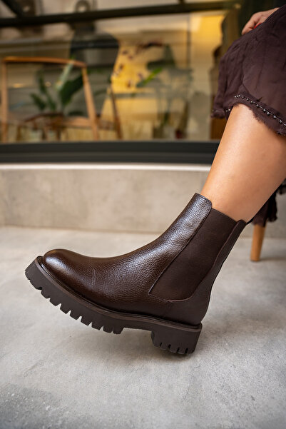 LAMİNTA Audrey Bitter Brown Leather Elastic Genuine Leather Boots