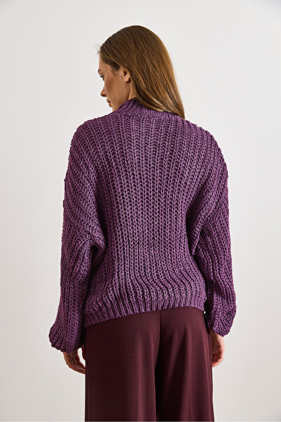 Olalook Women's Purple Mock Neck Flexible Thick Knit Sweater Kzk-19001083