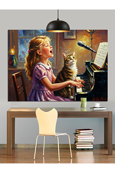 karizmart Piyano Çalan Kız Portre Dekoratif Kanvas - Mdf Ahşap Tablo