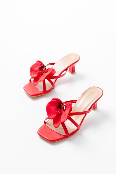 Budi S-622 Red Orchid Detailed Thin Heeled Women's Slippers