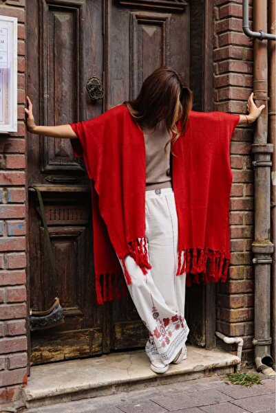 Oiki KISA KOLLU PÜSKÜLLÜ ÖZEL TASARIM TURUNCU PANÇO HIRKA