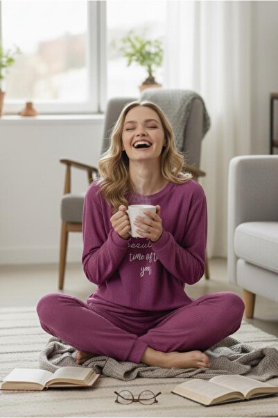 MORRO Women's Corded Fabric Towel Velour Pajama Set - Soft Textured Winter Loungewear Set