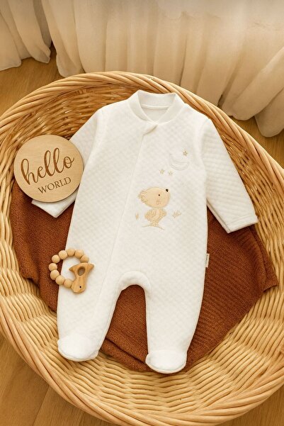 Bebitof 100% Cotton Padded Cute Moon and Teddy Bear Patterned Baby Quilted Romper