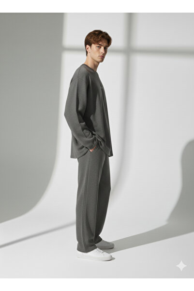 ribana Unisex Crew Neck Printed Pockets Long Sleeve 2-Piece Set