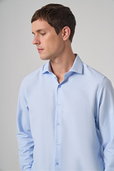 Morven Men's A. Blue Polyester Trend Patterned Dynamic Fit Italian Collar Shirt