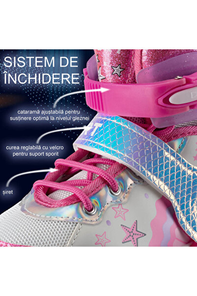 ACTION ONE Little Mermaid roller set, with helmet, protectors, bag, light-up wheels, M (35-38), pink