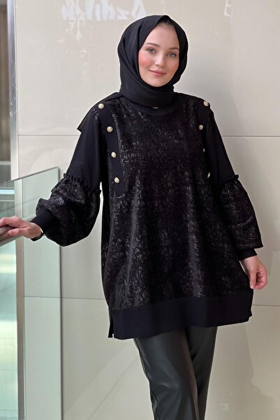 Ghisa Velvet Tunic with Buttoned Shoulders and Knitwear Combination