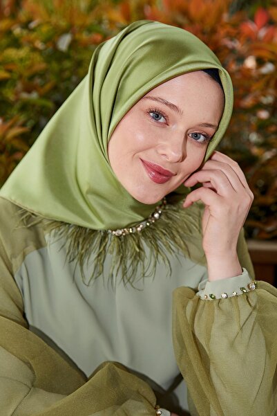 Levidor cu două fețe Twill mătase Eșarfă Verde-auriu fistic