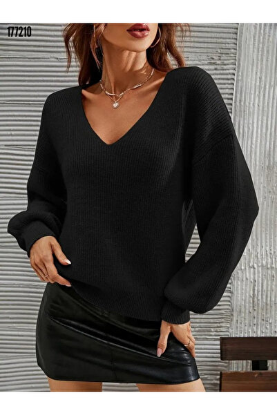 moda wanilia Women's Stylish V-Neck Comfortable Fit Long Sleeve Knitwear Blouse