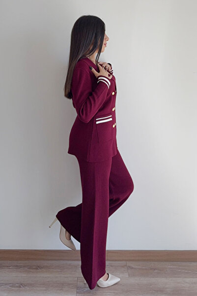 CİDDE Women's Double-Breasted Collar Pocketed Knitwear Bottom-Top Set