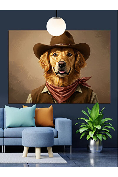 KanvasSepeti Câine cu pălărie Pictură în ulei de înaltă calitate texturat Can...