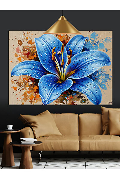 KanvasSepeti Blue Lily Flower Pictură în ulei de înaltă calitate texturat Can...