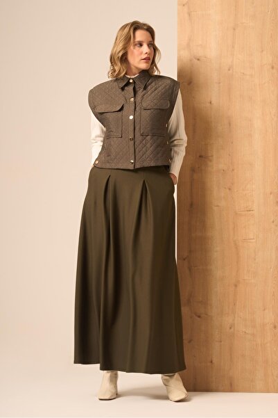 FTZ WOMEN Women's Quilted Skirt Suit Khaki 31220