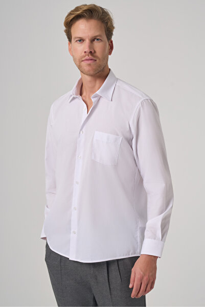Morven Men's White Basic Regular Fit Hard Collar Pocket Shirt