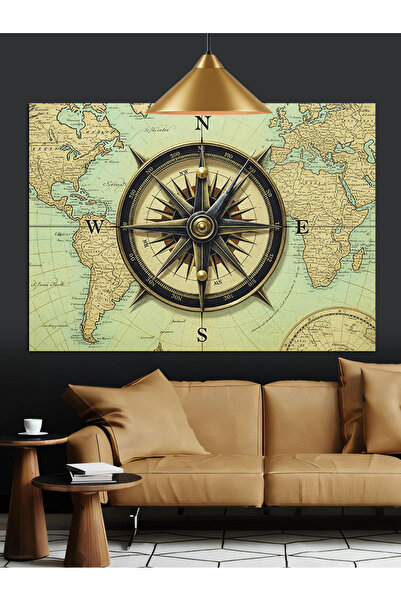 KanvasSepeti Pusula Harita Pictură în ulei de înaltă calitate texturat Canvas...