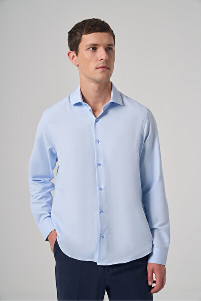 Morven Men's A. Blue Polyester Trend Patterned Dynamic Fit Italian Collar Shirt