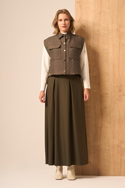 FTZ WOMEN Women's Quilted Skirt Suit Khaki 31220