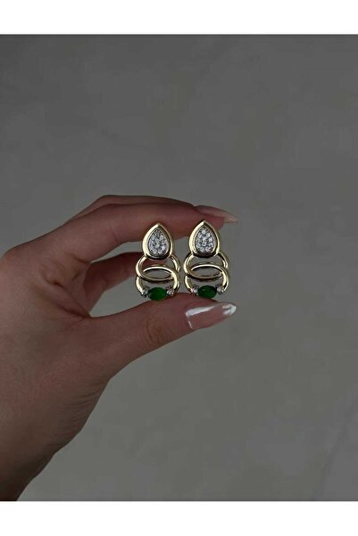 Bubbleatelier Çelik yeşil taş detaylı cupps küpe