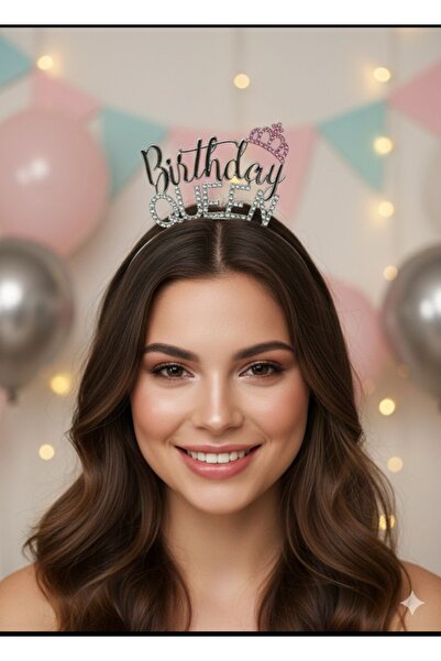 ATAKENT PARTİ Birthday Quenn Taç Taşlı Gümüş Metal Özel Tasarım