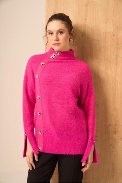 FTZ WOMEN Women's Button Detail Sweater Fuchsia 25064