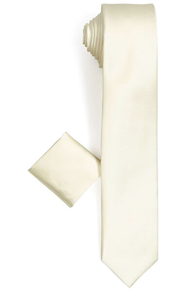 Varetta Men's Ivory Color Plain Slim-Fit Handkerchief Tie