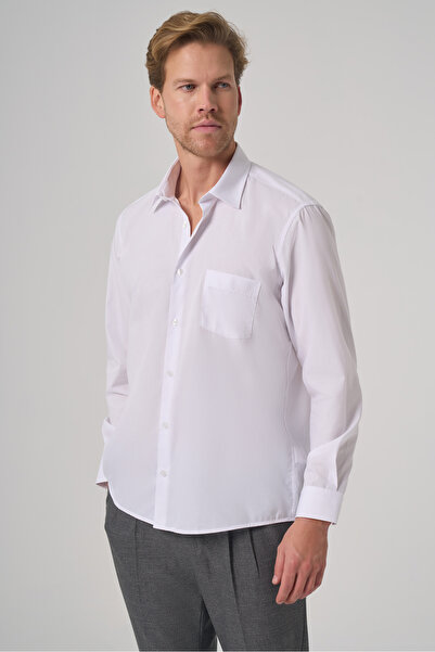 Morven Men's White Basic Regular Fit Hard Collar Pocket Shirt