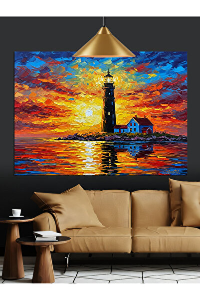 KanvasSepeti Farul de mare Pictură în ulei de înaltă calitate texturat Canvas...
