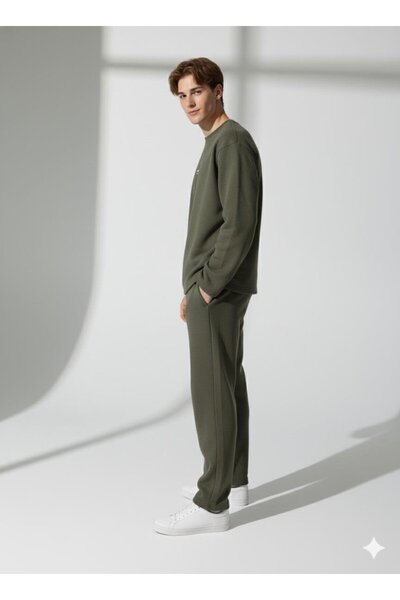 ribana Unisex Crew Neck Printed Pockets Long Sleeve 2-Piece Set