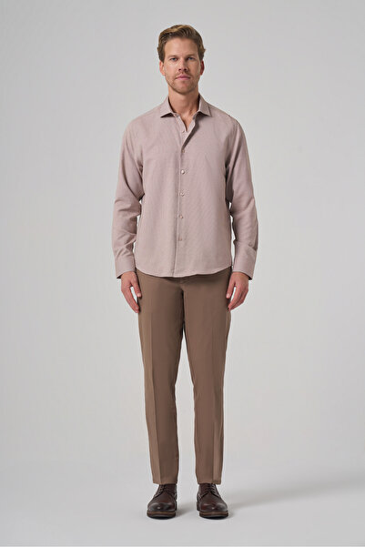 Morven Men's Beige Polyester Trend Patterned Dynamic Fit Italian Collar Shirt