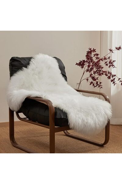 Faria Fluffy Faux Fur Rug, 60x90cm, "Sheepskin" Style, Non-Slip Base, Machine Washable, White