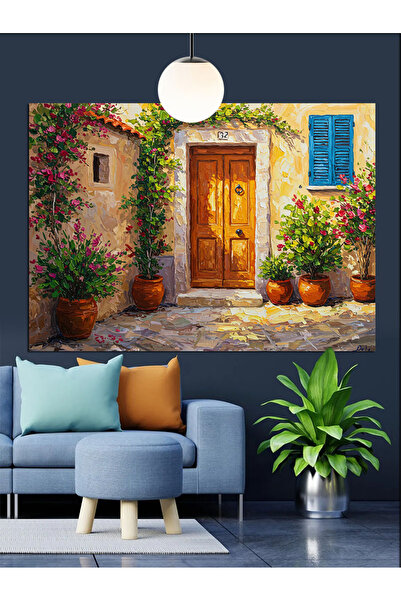 KanvasSepeti Цвете в саксия за врата Висококачествена текстура на маслена боя...