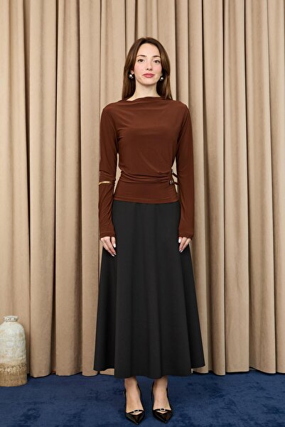 Loreen Women's Belt Detailed Blouse -20721Blz - Brown