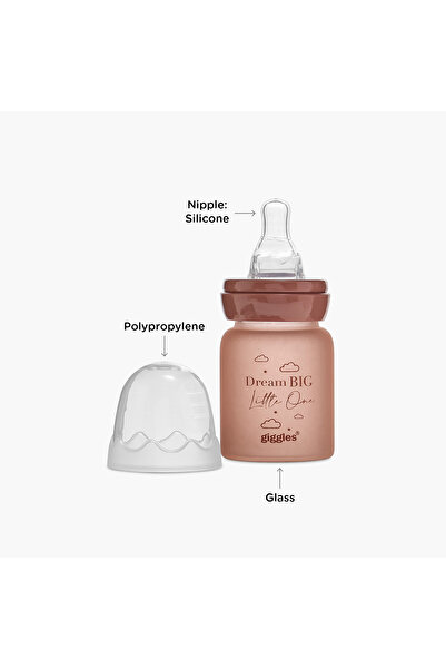 giggles Printed Glass Feeding Bottle with Cap - 50 ml