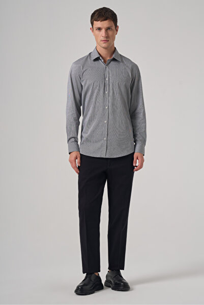 Morven Men's Black Cotton Trend Striped Regular Fit Hard Collar Shirt