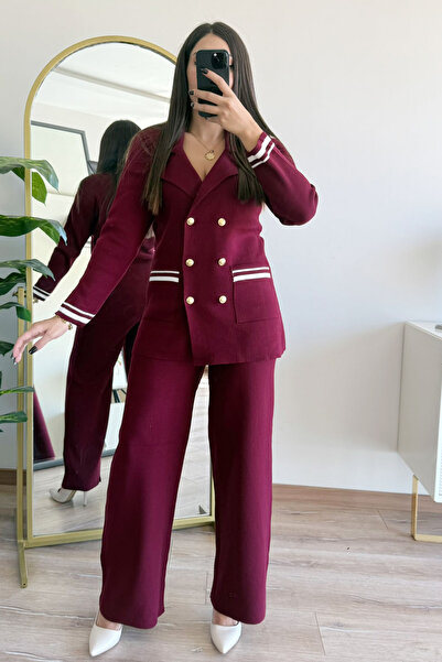 CİDDE Women's Double-Breasted Collar Pocketed Knitwear Bottom-Top Set