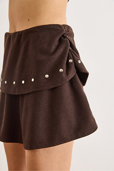Olalook Women's Brown Staple Detailed Mini Winter Skirt with Shorts Etk-19000373