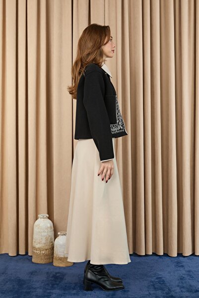 Loreen Γυναικείο Κοντό Παλτό με Κέντημα - 20719CKT - ΜΑΥΡΟ-ΜΠΕΙΓ