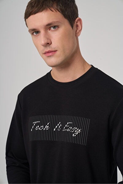 Morven Men's Black Trend Printed Crew Neck Sweat-Shirt